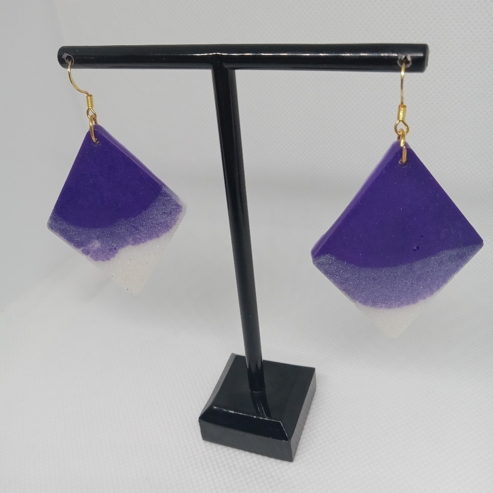 Hand Crafted Purple and White Earrings
